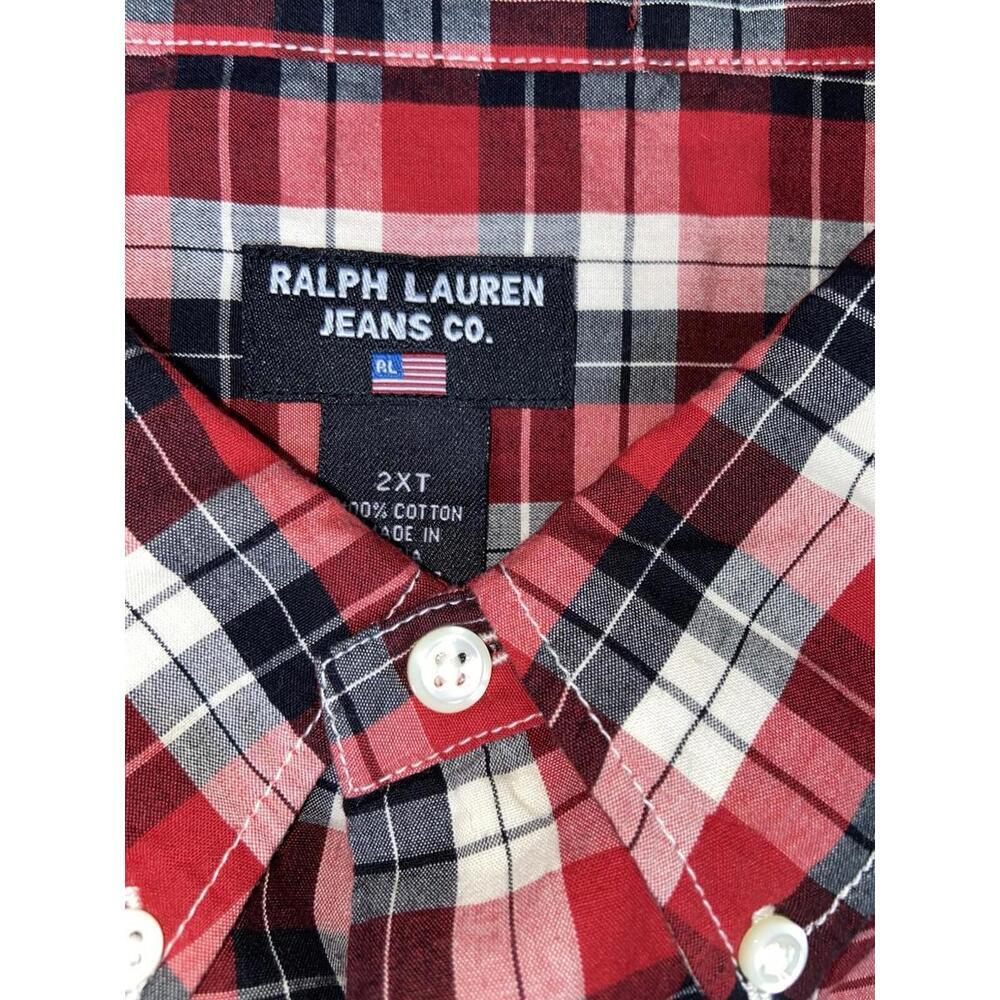 Ralph Lauren Jeans Co Mens Shirt Button Down Red Plaid Check Size 2XT Tall - Picture 4 of 7